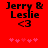 Red background with black text 'Jerry & Leslie' and '<3', pink hearts below, two identical frames showing heart animation.