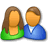 Two pixelated figures with orange faces, brown hair, and solid-colored clothing against a gray background.