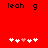 Red background with black text 'leah g' at top and five white plus signs below, one of which is pink in the left view.
