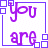 Purple text fragments arranged in a with white background and purple square borders, forming a phrase about being bad or good