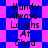 Blue and pink pixelated background with repeated text "Mandy Always Laughs At Chad" in black block letters.