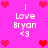 Pixelated pink background with red heart borders and central heart clusters surrounding white text reading 'I Love Bryan <3' in four identical quadrants.