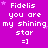 Purple background with repeated white text 'Fidelis you are my shining star =]' and small pink stars, one gray rectangle in bottom-right corner.