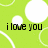 Green background with white curved lines and two speech bubbles containing black text reading 'i love you'.