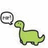 Green pixelated dinosaur with a speech bubble containing an indistinct symbol on white background.