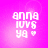 Pixelated text 'anna loves ya' with a heart symbol on a pink gradient background, displayed in four