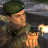 A pixelated figure in military attire holds a smoking firearm, with a blurred background suggesting an outdoor setting.