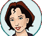 Pixelated cartoon avatar with brown hair in circular frame showing six sequential facial expressions including closed eyes, smiling mouth, and head tilt.