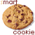 A contact sheet of 11 animated frames showing a single chocolate chip cookie icon with changing text labels above and below it, arranged in a 4x3 grid on a white background with one gray placeholder cell.