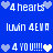 Blue background with repeated pixelated text and heart symbols in white and light blue, arranged in a pattern