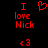Red pixelated text and symbols on black background, showing 'I love Nick' with heart and '43' below, two identical static frames side-by-side.