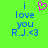 Green background with blue text reading 'i love you R.J.<3' and a pink pixelated heart symbol above the word 'love'.