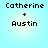 Four identical pixelated text displays showing 'Catherine + Austin' on a light blue gradient background with subtle white glow effects.