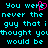 Pixelated cyan text on black background with a pink heart symbol replacing the 'e' in 'were', repeated twice.