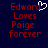 Red pixelated text on dark blue background reads "Edward Loves Poige forever" with a white heart symbol replacing the 'o' in Edward.