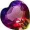 Heart-shaped gemstone icons with shifting rainbow color gradients across four of five, each displaying distinct hue transitions from purple to green to blue