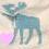 Pixelated static image of a stylized animal figure with teal and gray tones against a soft pastel background.