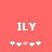 White 'ILY' text and five pixelated heart symbols on a solid coral background, with one central heart in light pink.