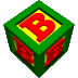 Green cube with yellow faces displaying red 'B' letters, arranged in a of five and six against gray background