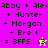 Pixelated text lists names and 'BFFS.' with star/heart symbols on colored backgrounds, showing animation changes between frames.