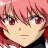 Pixelated anime-style character face with pink hair and red eyes on left, black background with white text "Anime IM" and signature on right in a 2x1 contact sheet layout.
