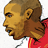 Pixelated profile of a person with short brown hair wearing red clothing, next to a soccer ball and yellow swoosh symbol on light background.