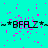 Cyan background with scattered pink pixels, repeating black text 'BFRZ' flanked by asterisks and equal signs.
