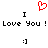 Red pixelated heart above black text 'I Love You! I Love You!' with two smiley faces below on white background.