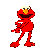 A 3x3 contact sheet of pixelated Elmo animation frames showing various poses and gestures against a gray background.