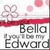 A static buddy icon with a white background featuring pink floral and circular patterns, red horizontal stripe, and text reading "Bella If you'll be my Edward" in black.