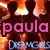 A static image of a pixelated background with three silhouetted figures holding glowing objects, overlaid with colored text labels.