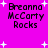 Pixelated text 'Breanna McCarty Rocks' on bright pink background with white plus signs, four identical instances