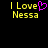 Yellow pixelated text 'I Love Nessa' with a purple heart symbol replacing the 'o' in 'Love' on a black background.