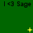 Green background with repeated "I <3 Sage" text and yellow star-like animations across three of identical text