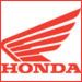 Static red Honda wing logo with bold text on white background, framed by thin red border.