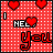 A 4x3 contact sheet of a pixel art animation featuring red hearts and the text "I NEED YOU" on a white polka dot background, with varying heart positions across frames.