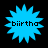 Four identical blue starburst-shaped icons with pixelated text "biirtha" on a black background, arranged in a