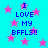 Cyan background with pink stars and blue pixelated text reading 'I LOVE MY BFFLS!!' in four identical arrangements. The image is animated, showing repeated motion of the star elements across observations.