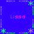 Blue background with cyan dotted lines forming a cross and star shapes at intersections, four pink "Lissa" texts at corners.