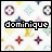 Animated contact sheet of a 4x3 grid showing sequential frames of an AIM buddy icon with the name 'dominique' and repeating patterned background.