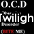 Pixelated text elements on black background with white and red lettering, including 'O.C.D', 'Twilight', and partial words below.