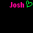 Pixelated text 'Josh' in bright pink appears twice on a black background, with a green heart symbol between the two instances.