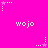A bright pink background features repeated white pixelated text 'wojo' and alternating white and pink star-shaped icons with dotted lines.