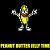 Pixelated character with outstretched arms, yellow torso, red collar, green sleeves, white gloves, and white shoes against dark background.