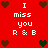 Red background with white text "I miss you R&B" and brown/green pixel hearts in a pattern