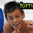 A young male with short dark hair in a pool setting, smiling broadly across four showing text changes