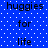 Blue background with white dots and black text reading 'huggies for life huggies' repeated in two