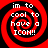 Four identical red and black spiral patterns with white text reading "im to cool to have a ICON!!" arranged in a