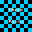 Blue and black checkered background with white pixelated text reading Music and Fontic arranged in a pattern, showing animation effects on the right side