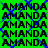 Green background with repeated black text "AMANDA" and blue pixelated lines forming a pattern